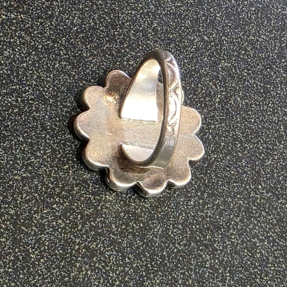 Turquoise Coral Inlay Flower Ring Sterling Silver Statement Ring 5.5 - Picture 5 of 8